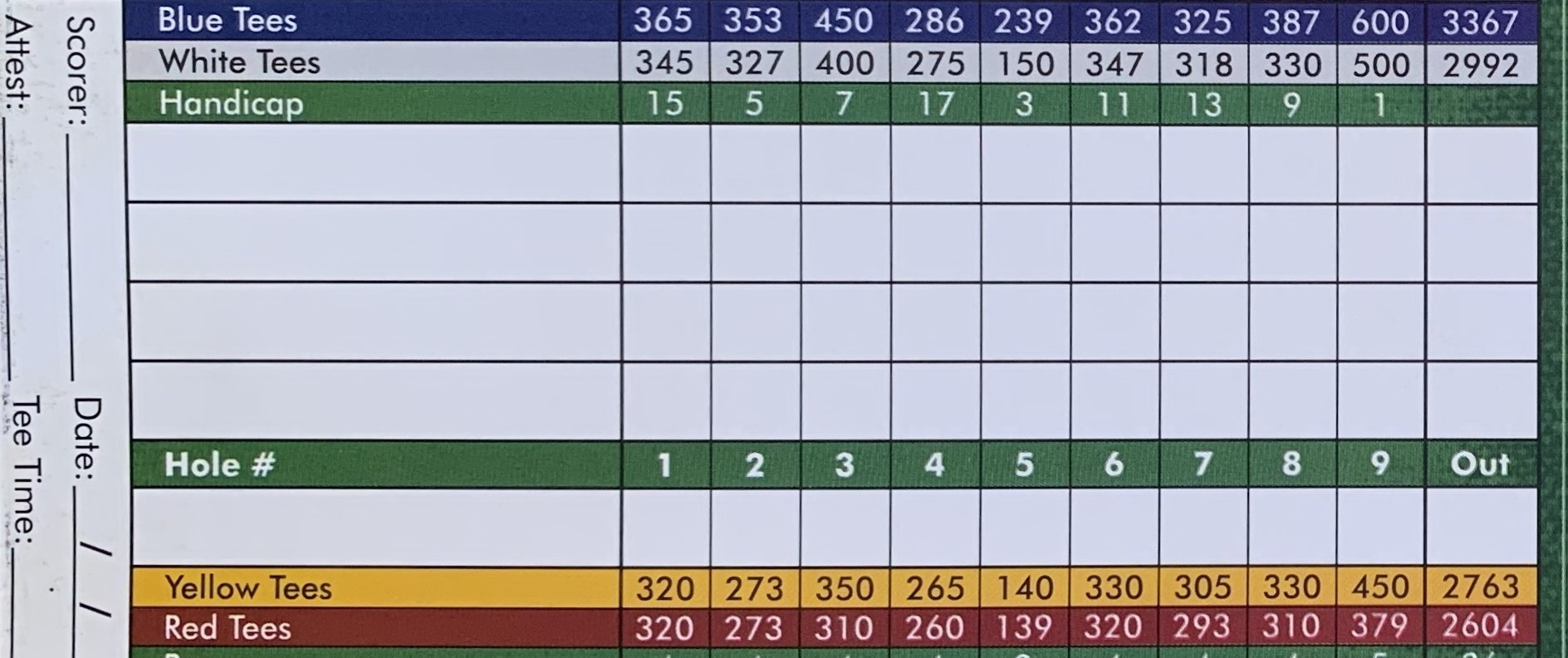 Scorecard Morningstar Golf Club